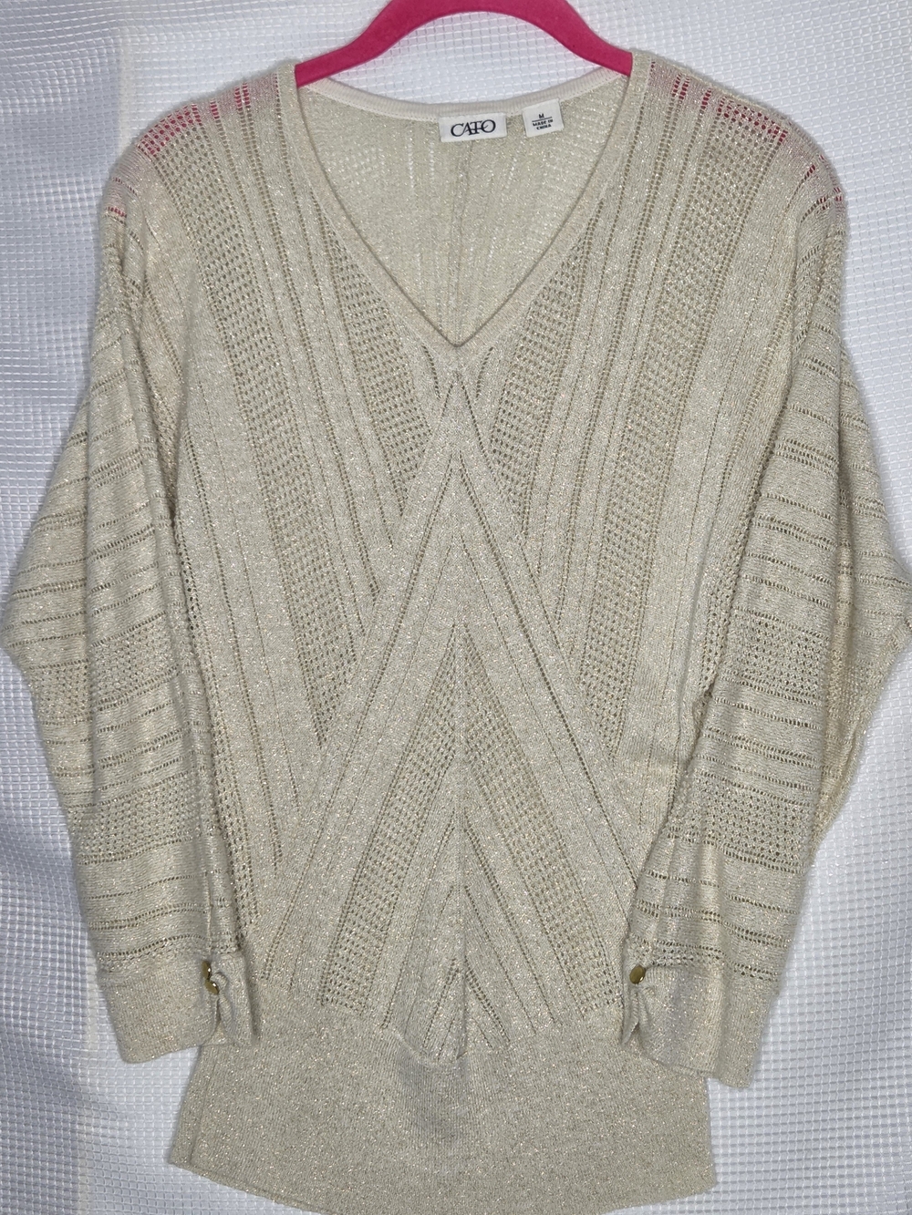 Cato Metallic Knit V-Neck Pullover in Ivory